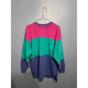 Vintage Liz Wear Bright Color Block Pullover Crewneck Sweatshirt 90s Comfy SZ LG